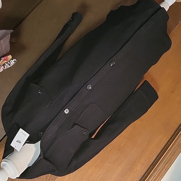 Quince Black Merino Wool Long Shirt Jacket - Picture 6 of 11